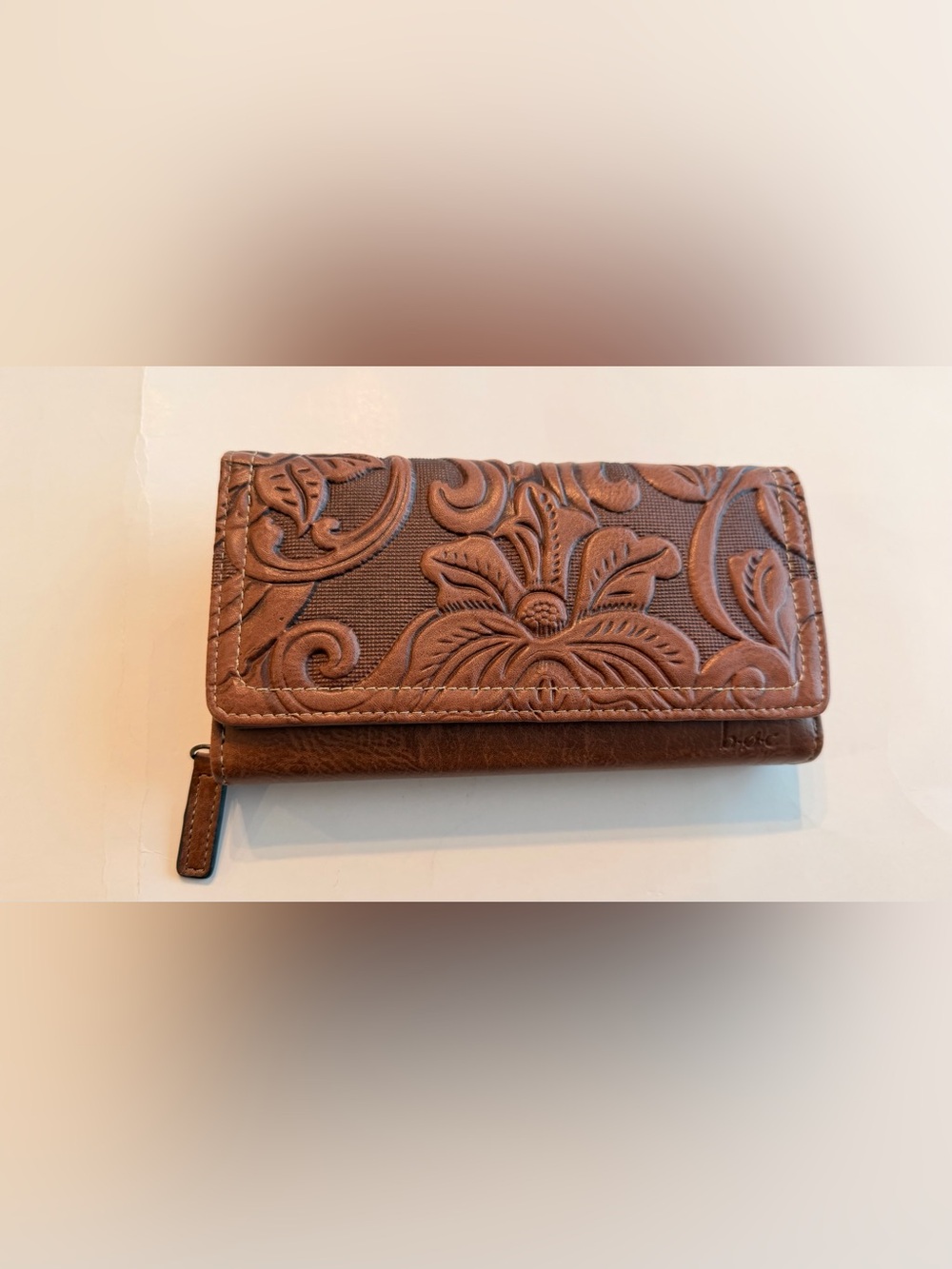 Floral Tooled Continental Wallet - Brown